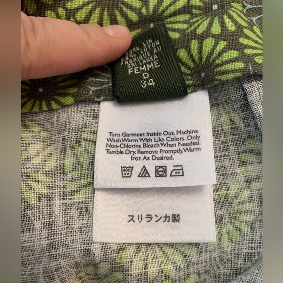 Eddie Bauer Linen Blend Skirt Women's 4 Green Gray Line floral Midi EUC - Picture 6 of 10